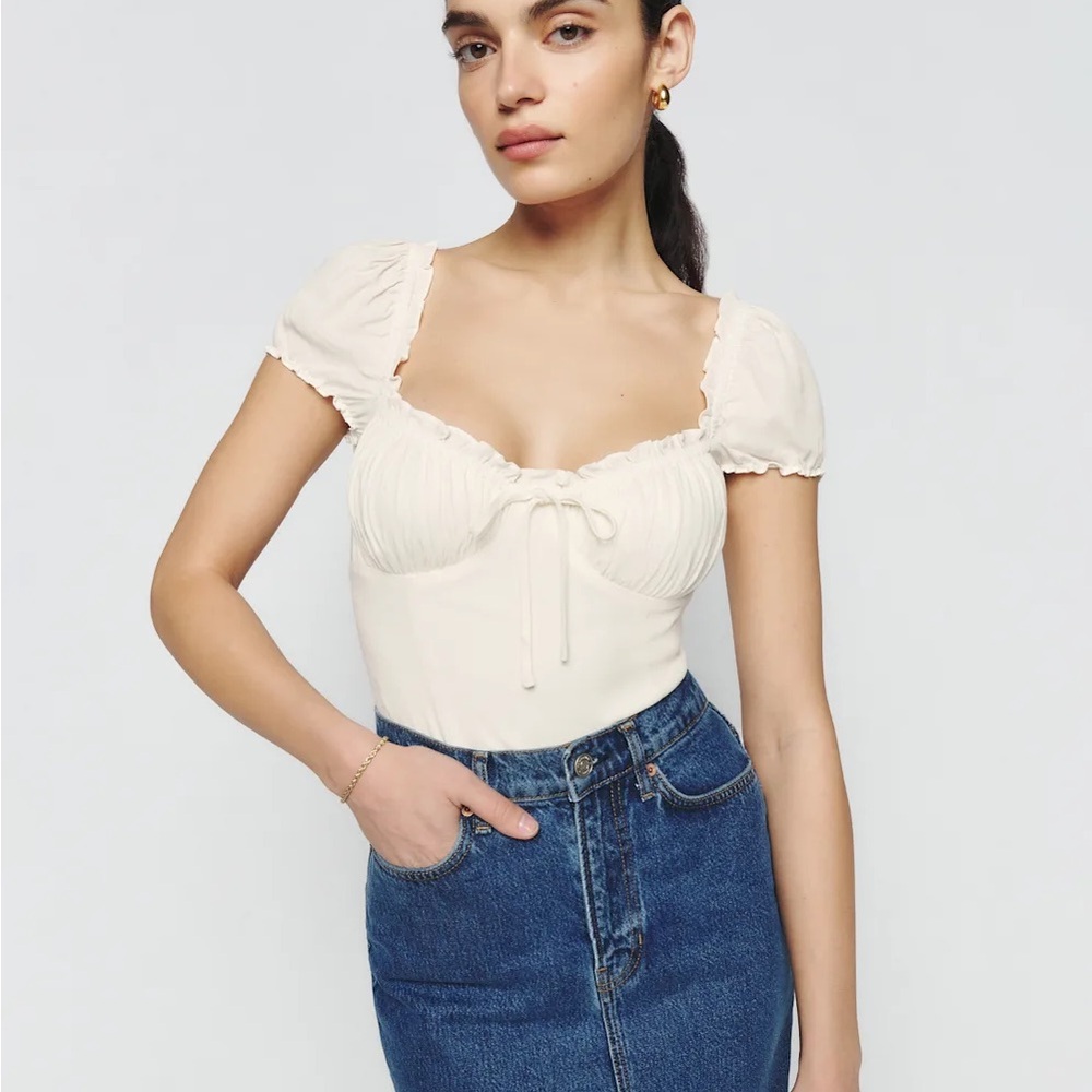 Reformation MilkMaid Ivory Women's Top with Ruffle Sleeves - Size 4